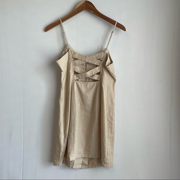 Madeline& Monroe button front casual dress cross cross strappy back Medium cream - Picture 4 of 7
